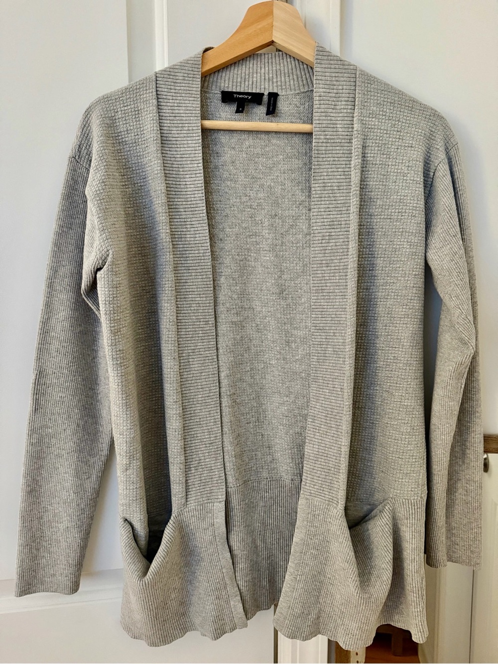 Theory Gray Open-Front Ribbed/waffle knit Cardigan women’s small
